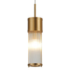 Pillar Bathroom Single Ceiling Pendant Light In Gold And Clear Glass Rods IP44 E14