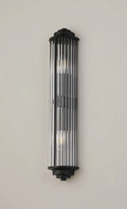 Pillar 2 Light Bathroom Wall Light In Satin Black And Clear Glass Rods IP44 E14