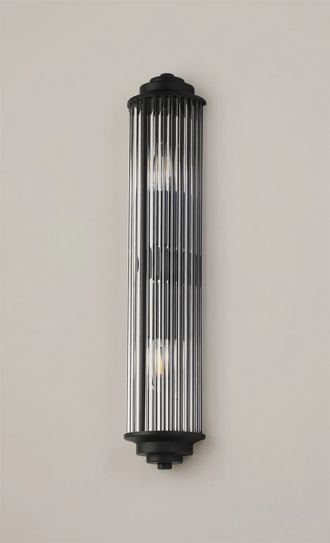 Pillar 2 Light Bathroom Wall Light In Satin Black And Clear Glass Rods IP44 E14