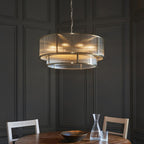 Ridgeton 8 Light Tiered Ceiling Pendant Light In Antique Brass With Clear Ribbed Glass 119456