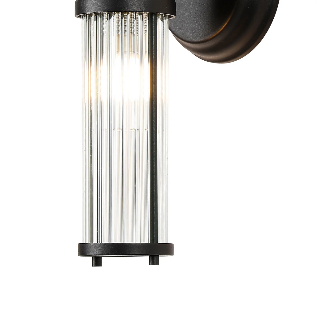 Pillar Up And Down 2 Light Bathroom Wall Light In Satin Black And Clear Glass Rods IP44 E14