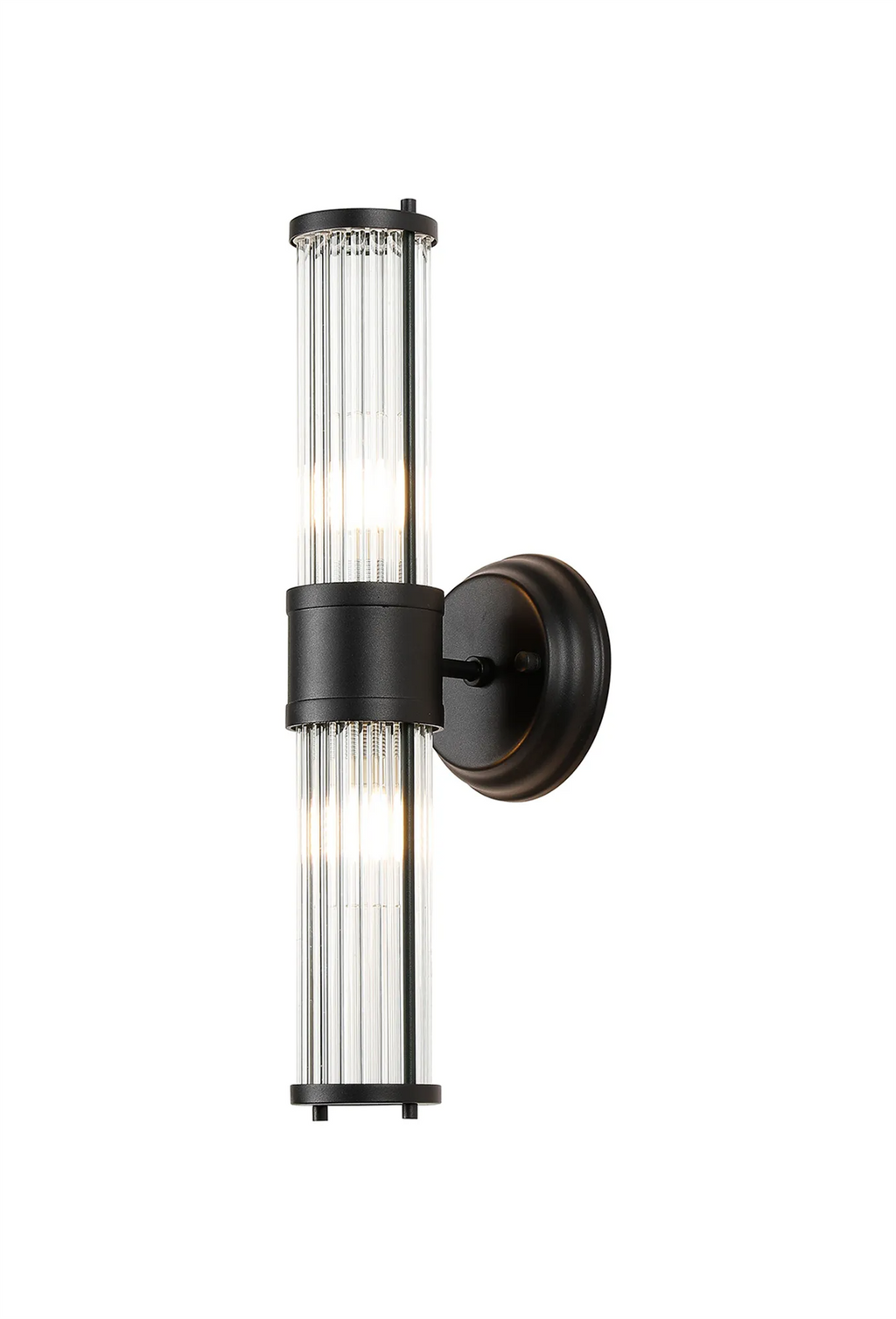 Pillar Up And Down 2 Light Bathroom Wall Light In Satin Black And Clear Glass Rods IP44 E14