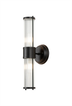 Pillar Up And Down 2 Light Bathroom Wall Light In Satin Black And Clear Glass Rods IP44 E14
