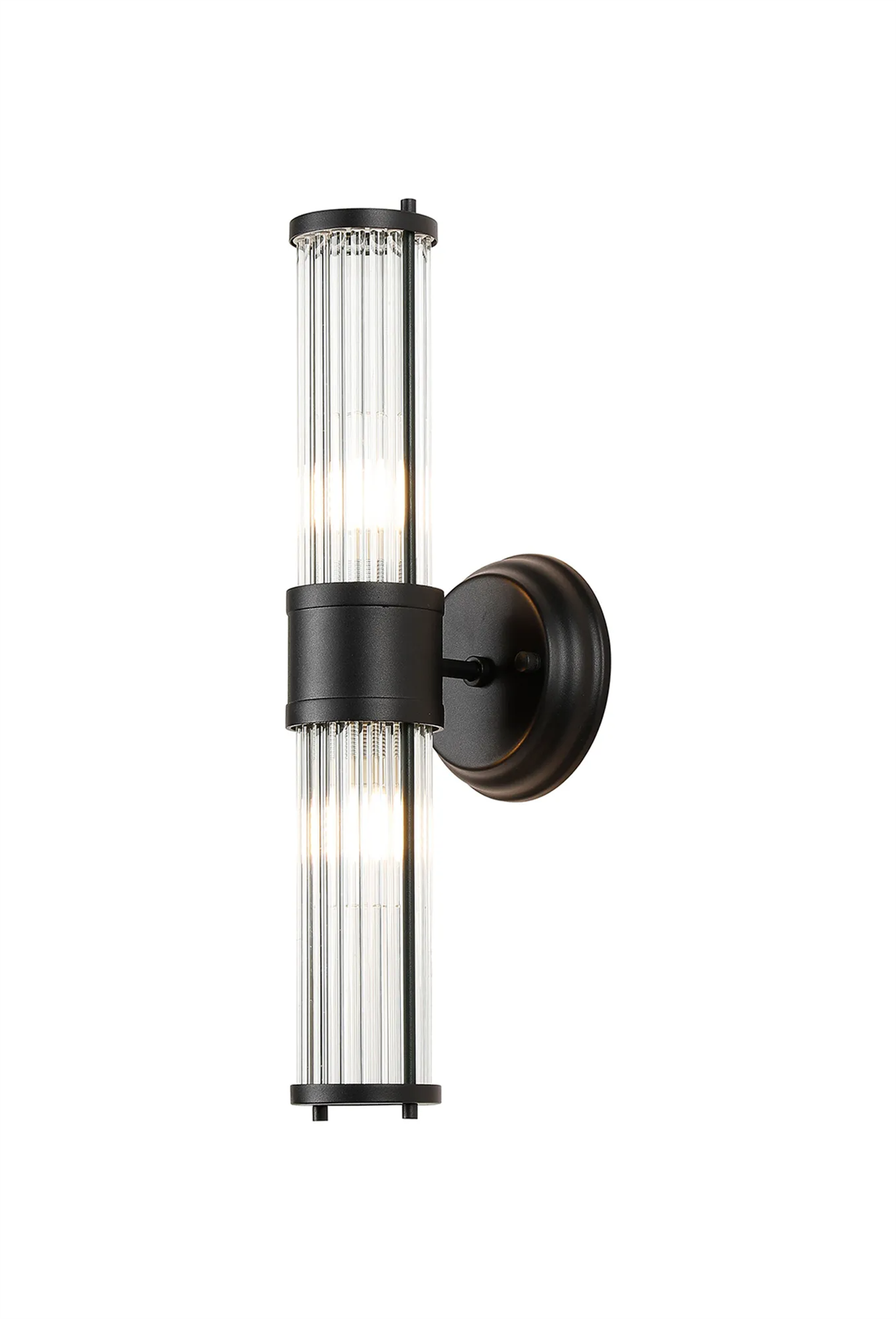 Pillar Up And Down 2 Light Bathroom Wall Light In Satin Black And Clear Glass Rods IP44 E14