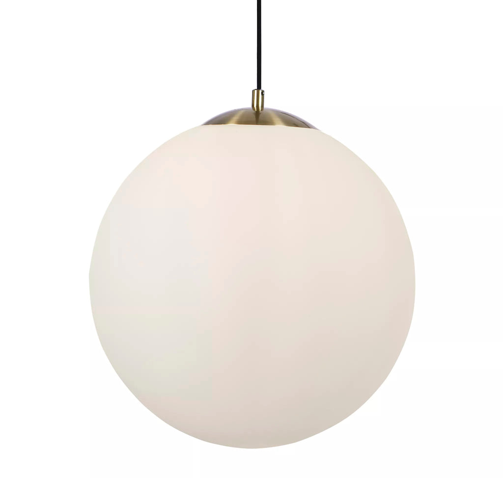Atom II Ceiling Pendant In Satin Brass And Opal Glass Shade 40cm 6099SB