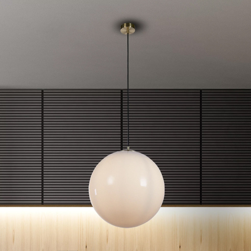 Atom II Ceiling Pendant In Satin Brass And Opal Glass Shade 40cm 6099SB