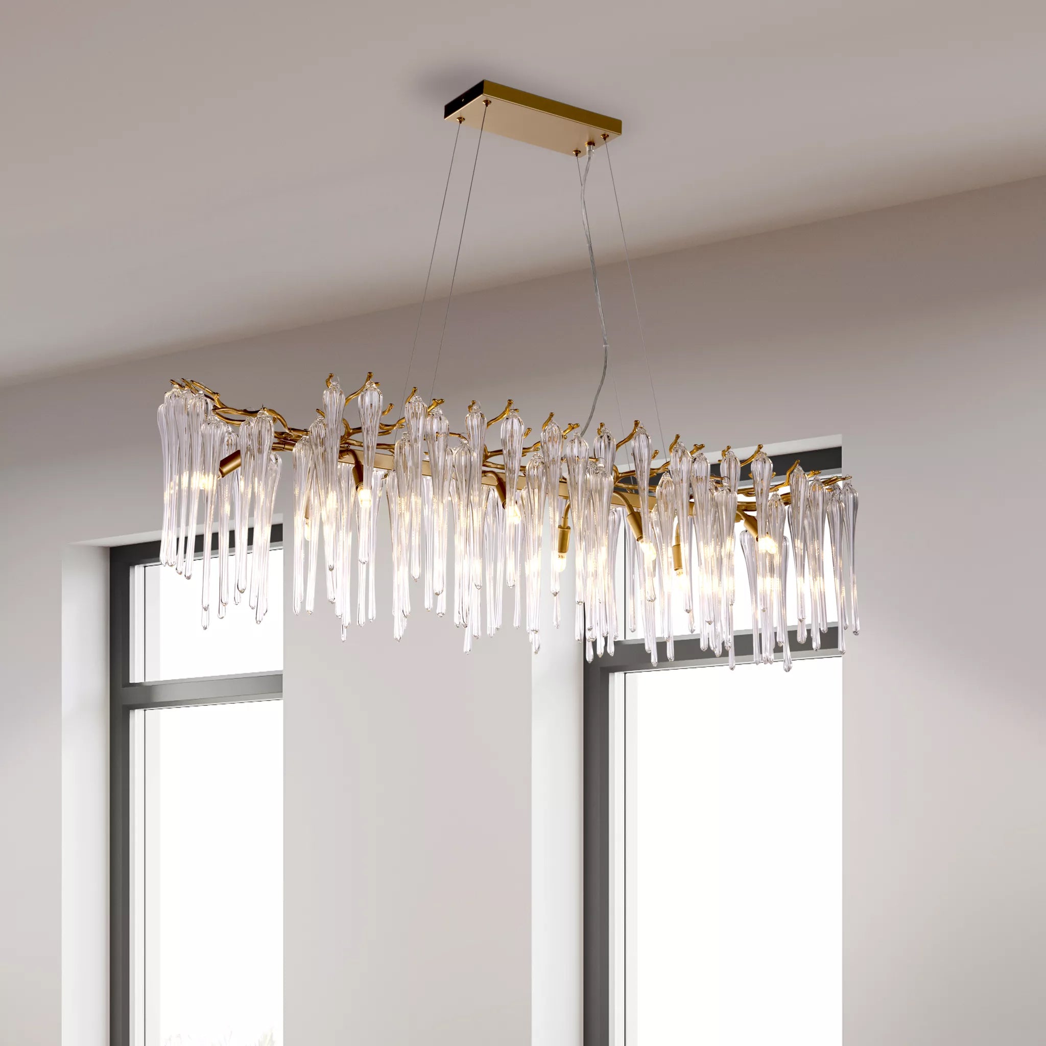 Heritage 10 Light Bar Ceiling Pendant Light In Gold finish With Clear Glass Drops 10425-10GO