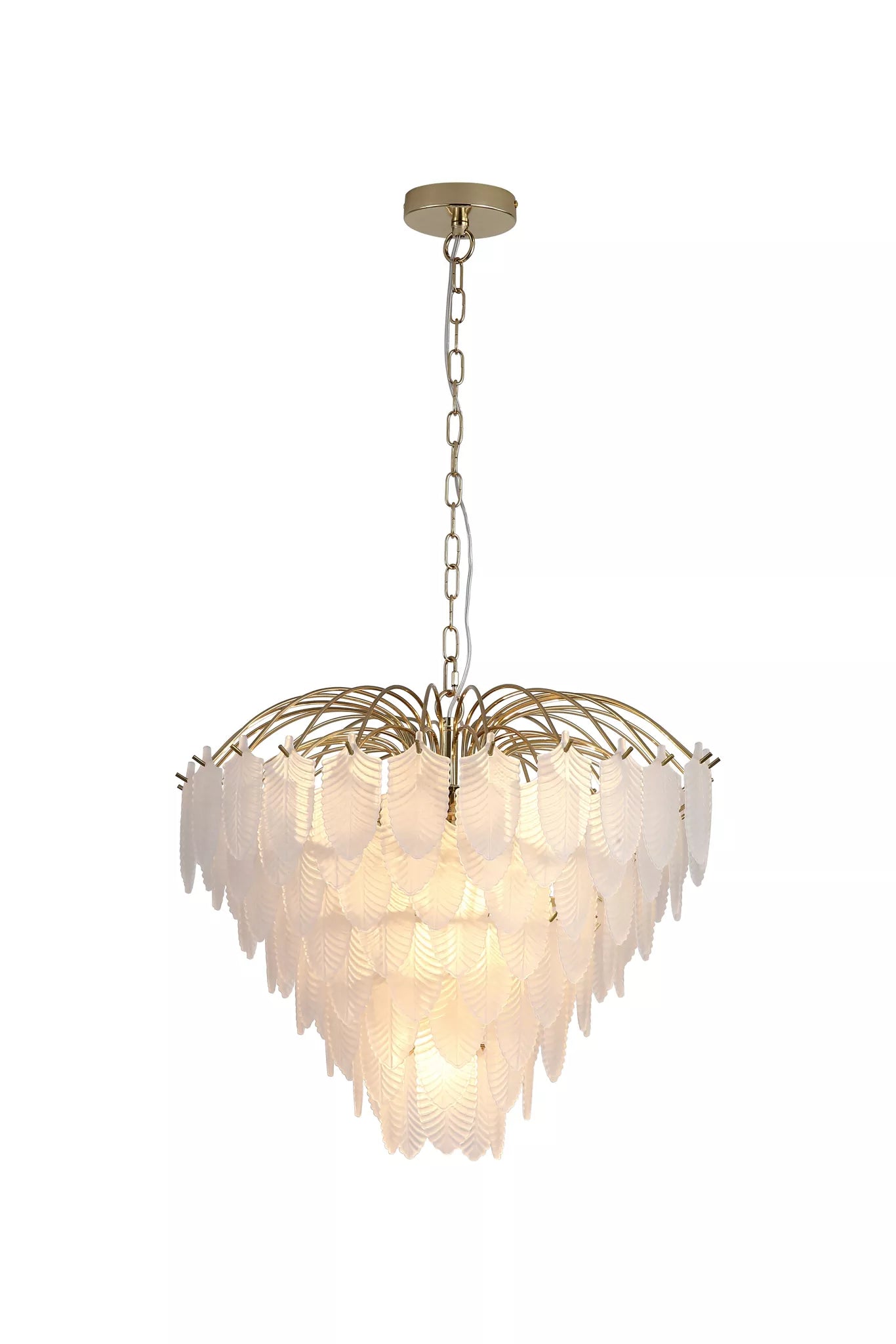 Feather 6 Light Ceiling Pendant In Polished Brass Finish With Frosted Glass 48970-6SB