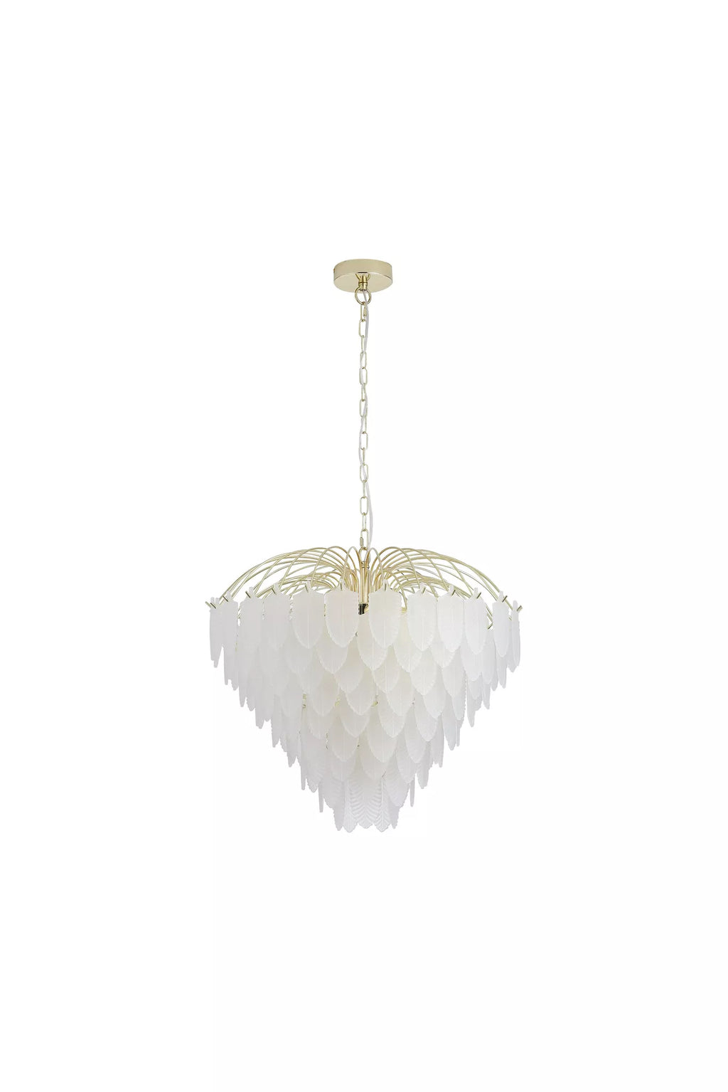 Feather 10 Light Ceiling Pendant In Polished Brass Finish With Frosted Glass 48970-10SB