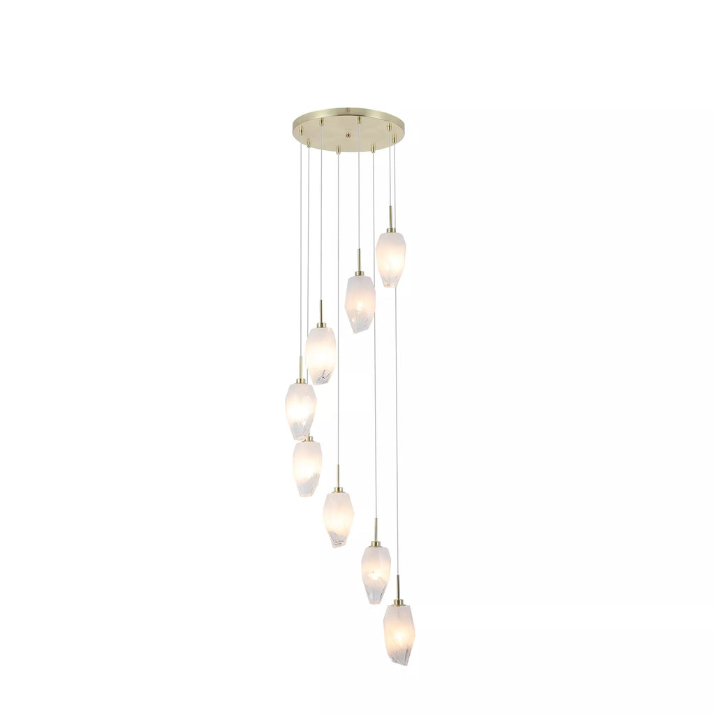 Rocky 8 Light Cluster Ceiling Light In Satin Brass Finish With Glass Shades 23147-8SB