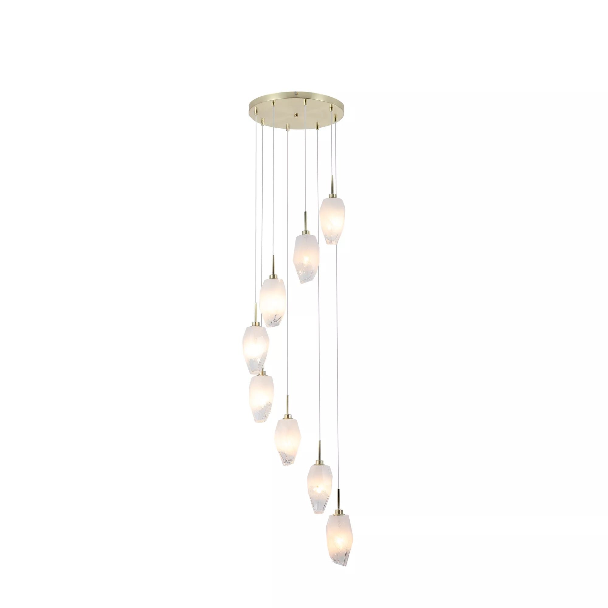 Rocky 8 Light Cluster Ceiling Light In Satin Brass Finish With Glass Shades 23147-8SB
