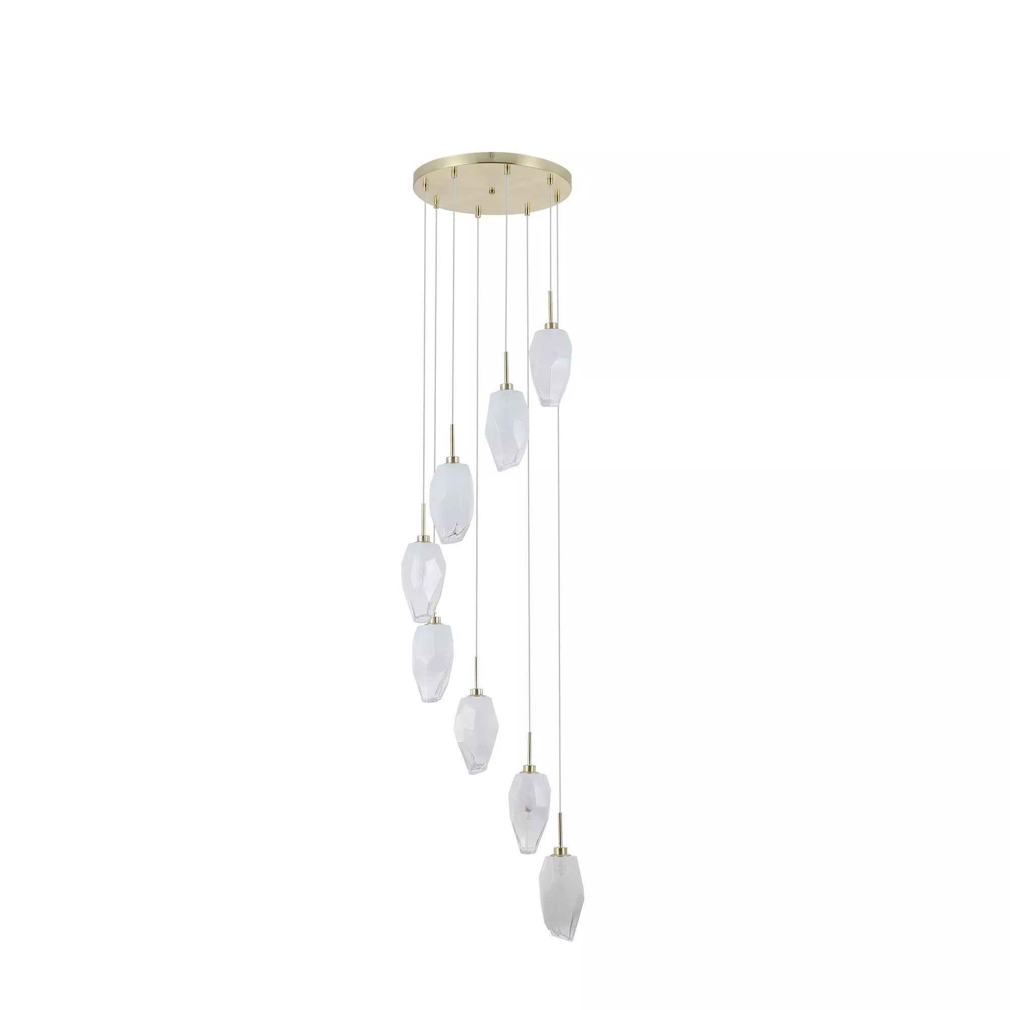 Rocky 8 Light Cluster Ceiling Light In Satin Brass Finish With Glass Shades 23147-8SB