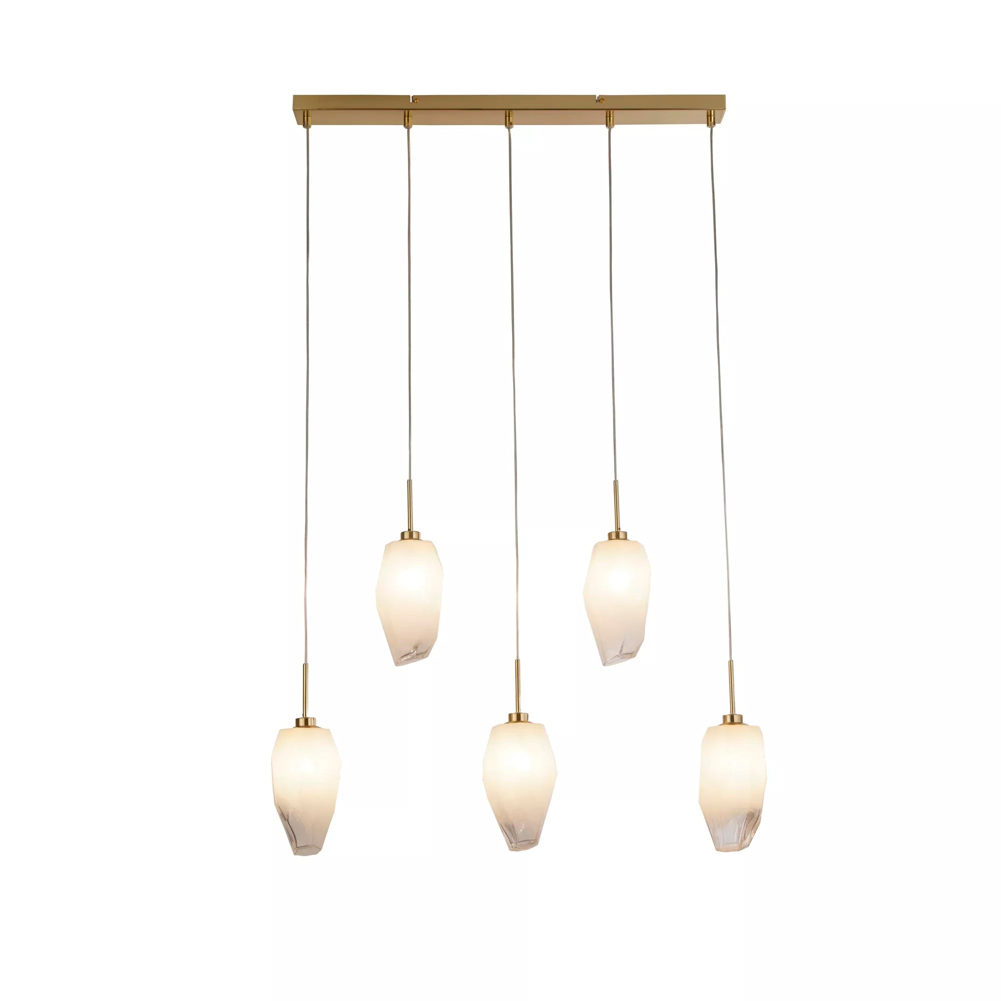 Rocky 5 Light Bar Ceiling Pendant Light In Satin Brass Finish With Glass Shades 23145-5SB