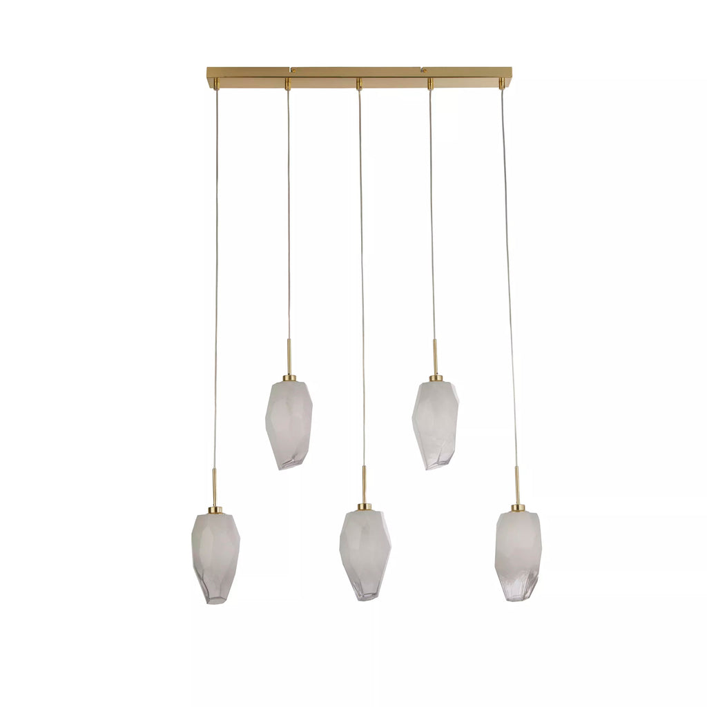 Rocky 5 Light Bar Ceiling Pendant Light In Satin Brass Finish With Glass Shades 23145-5SB