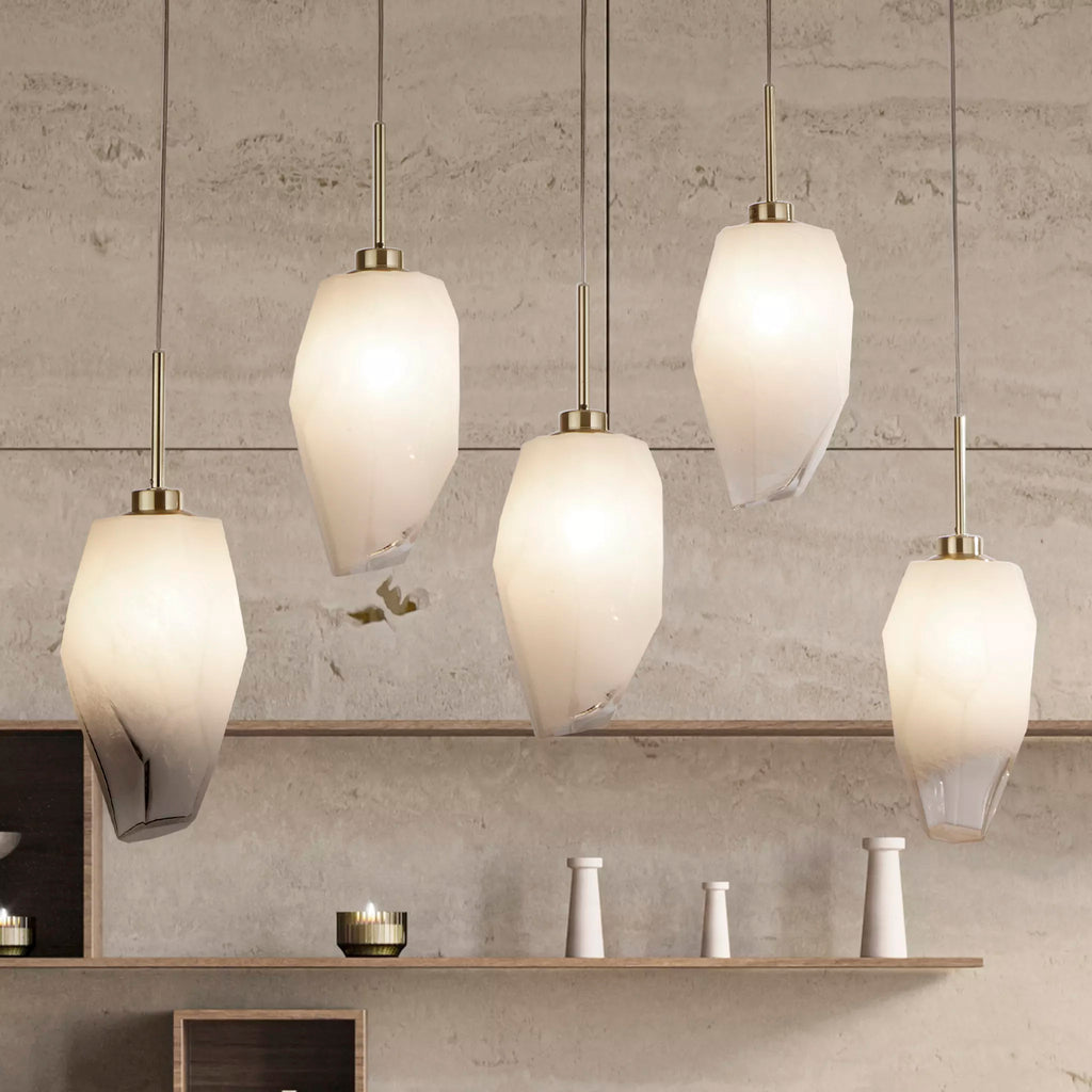 Rocky 5 Light Bar Ceiling Pendant Light In Satin Brass Finish With Glass Shades 23145-5SB