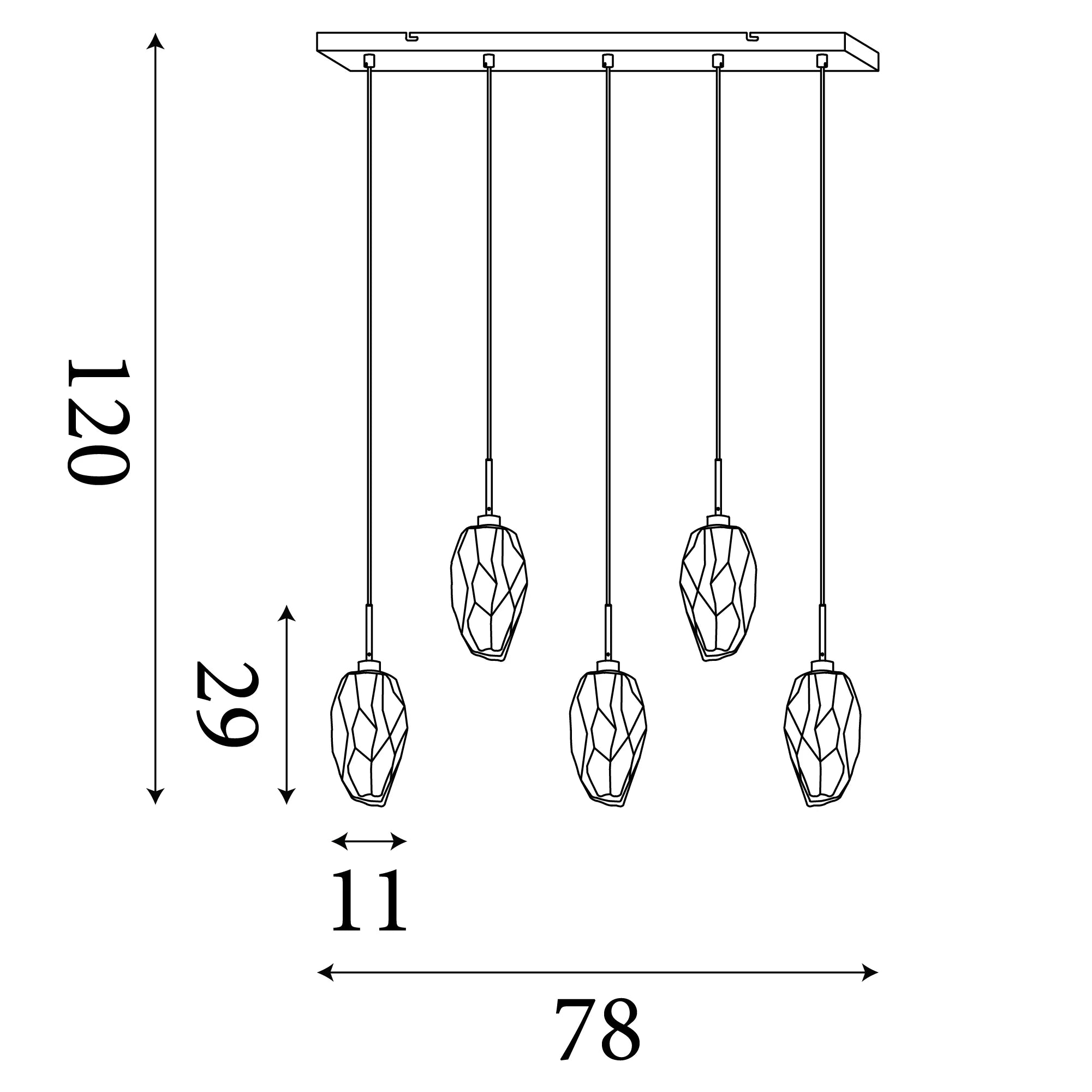 Rocky 5 Light Bar Ceiling Pendant Light In Satin Brass Finish With Glass Shades 23145-5SB