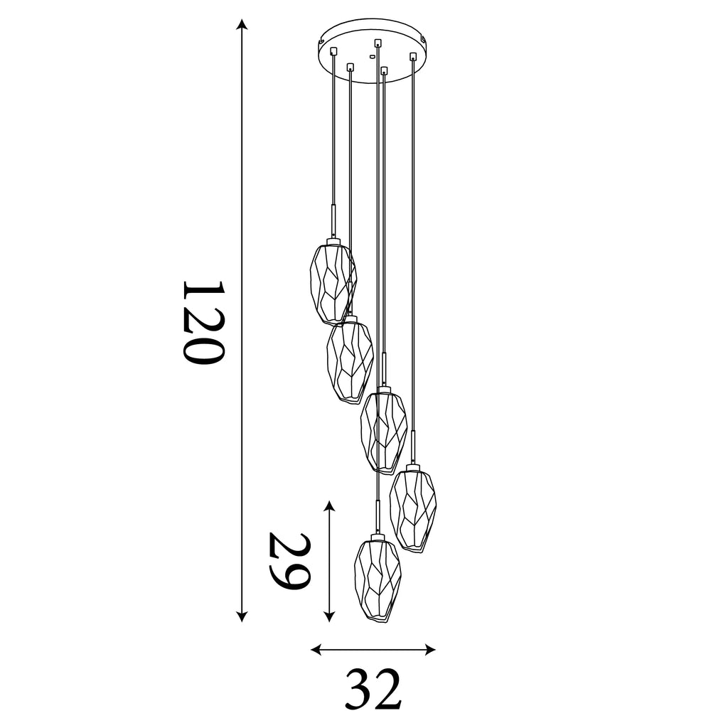 Rocky 5 Light Cluster Ceiling Light In Satin Brass Finish With Glass Shades 23146-5SB