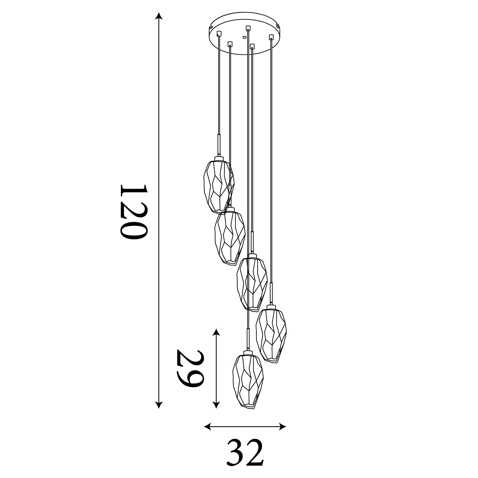 Rocky 5 Light Cluster Ceiling Light In Satin Brass Finish With Glass Shades 23146-5SB
