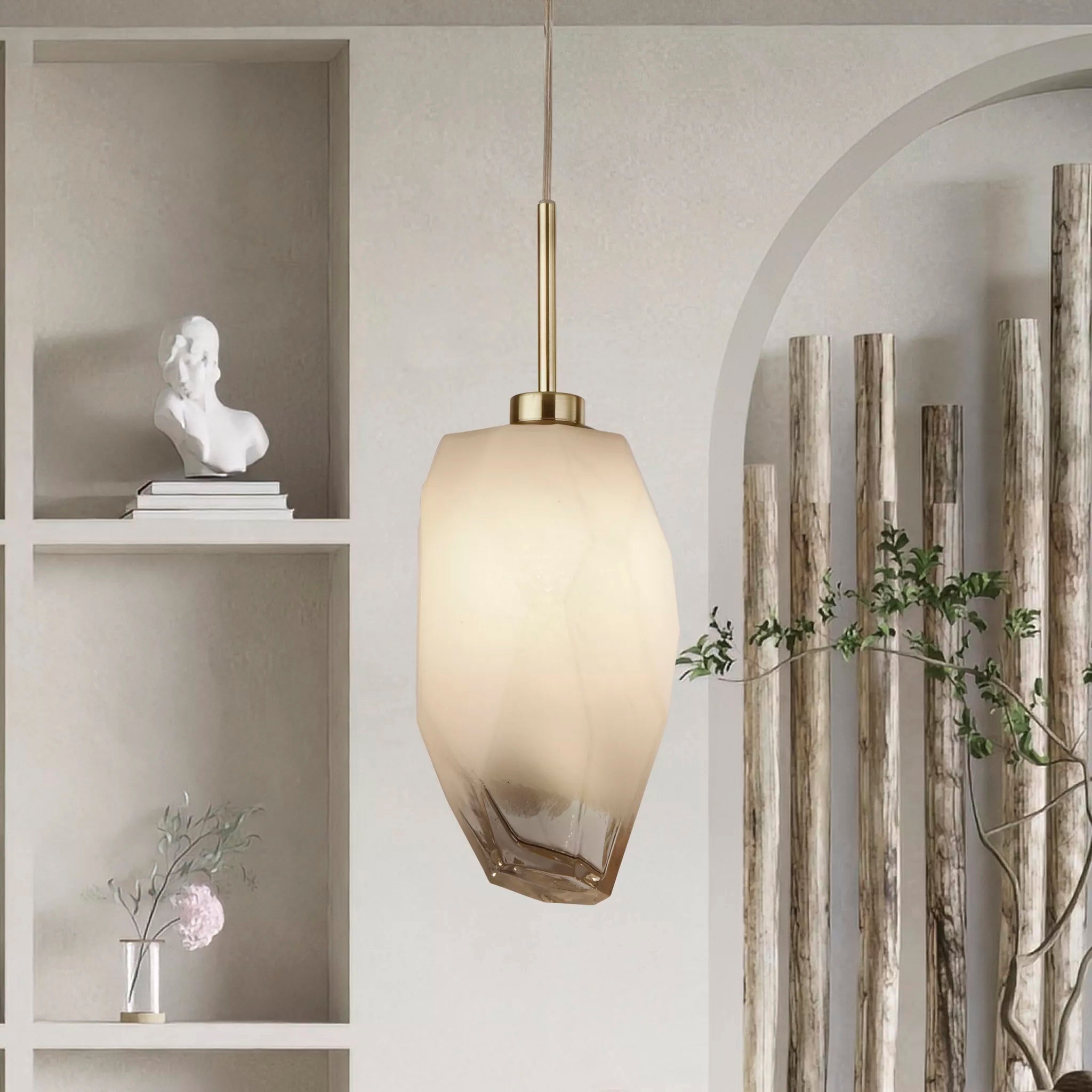 Rocky Ceiling Pendant Light In Satin Brass Finish With Glass Shade 23141-1SB