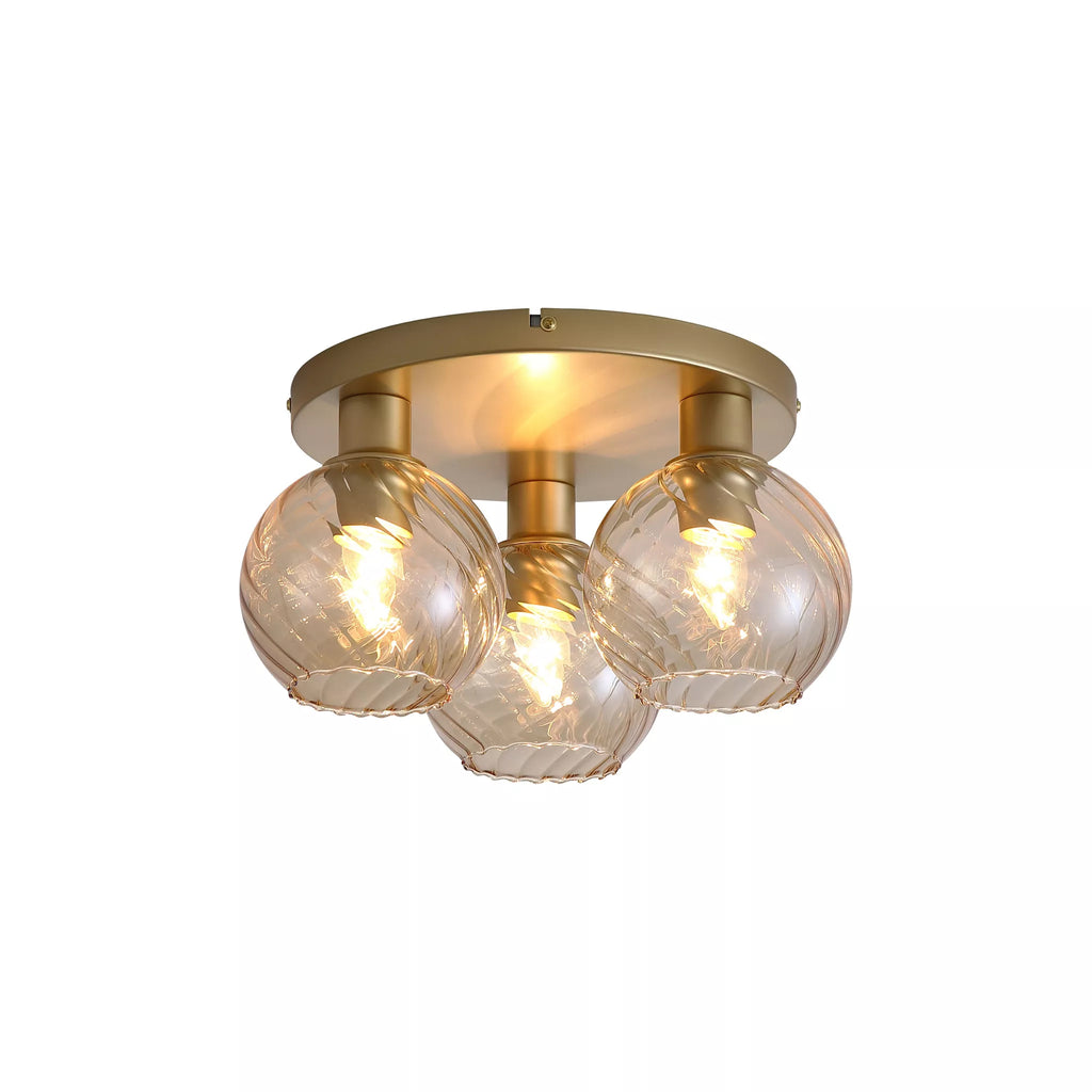 Radiance 3 Light Flush Ceiling Light In Gold Finish With Champagne Glass 44521CP