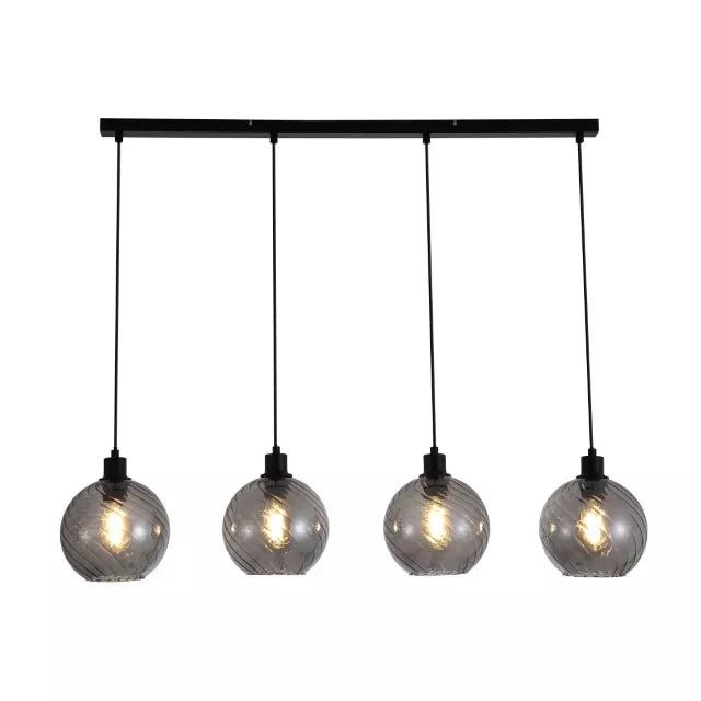 Radiance 4 Light Bar Ceiling Pendant Light In Black Finish With Smoked Glass 44520-4SM