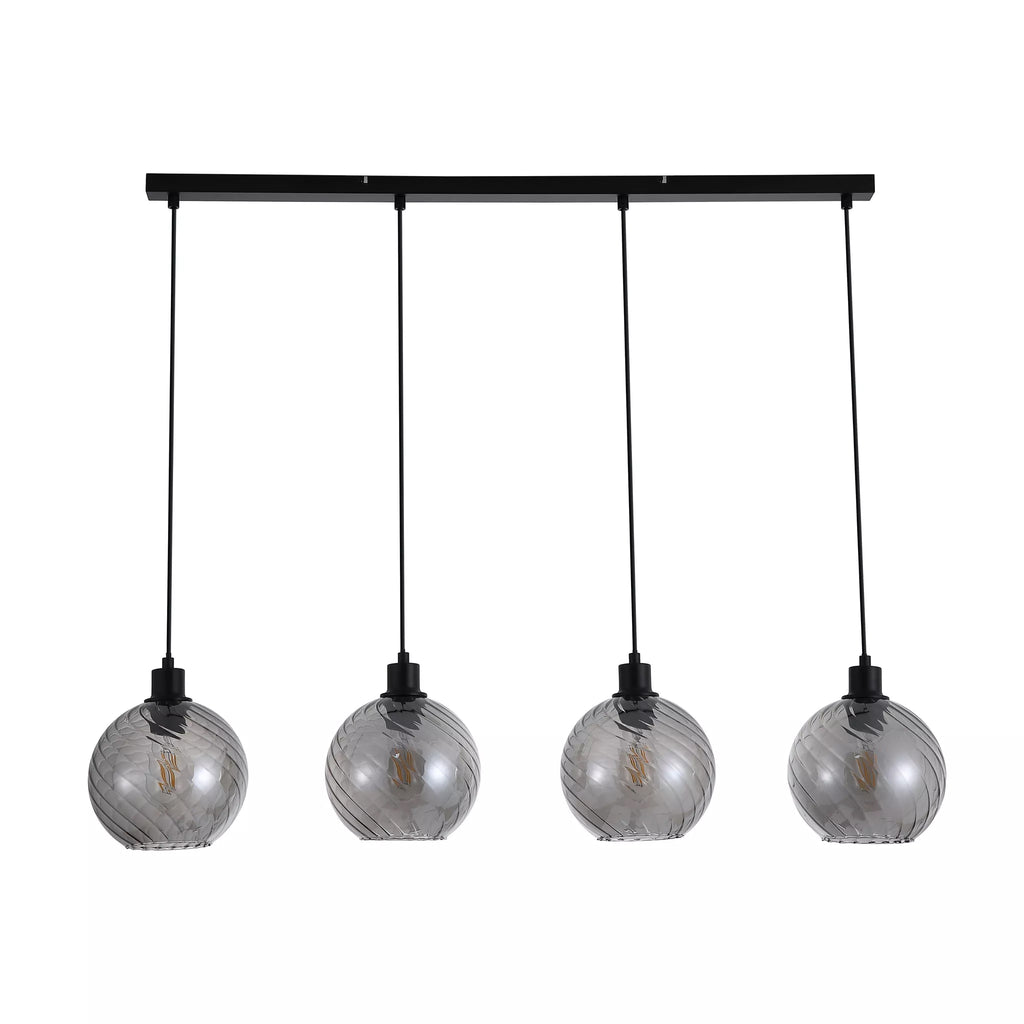 Radiance 4 Light Bar Ceiling Pendant Light In Black Finish With Smoked Glass 44520-4SM
