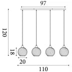 Radiance 4 Light Bar Ceiling Pendant Light In Black Finish With Smoked Glass 44520-4SM