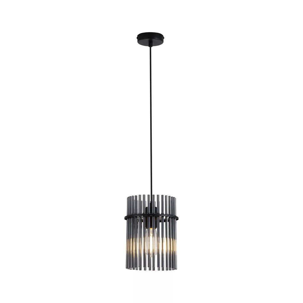 Swizzle Ceiling Pendant Light In Matt Black Finsih With Smoked Rods 20cm 55620SM