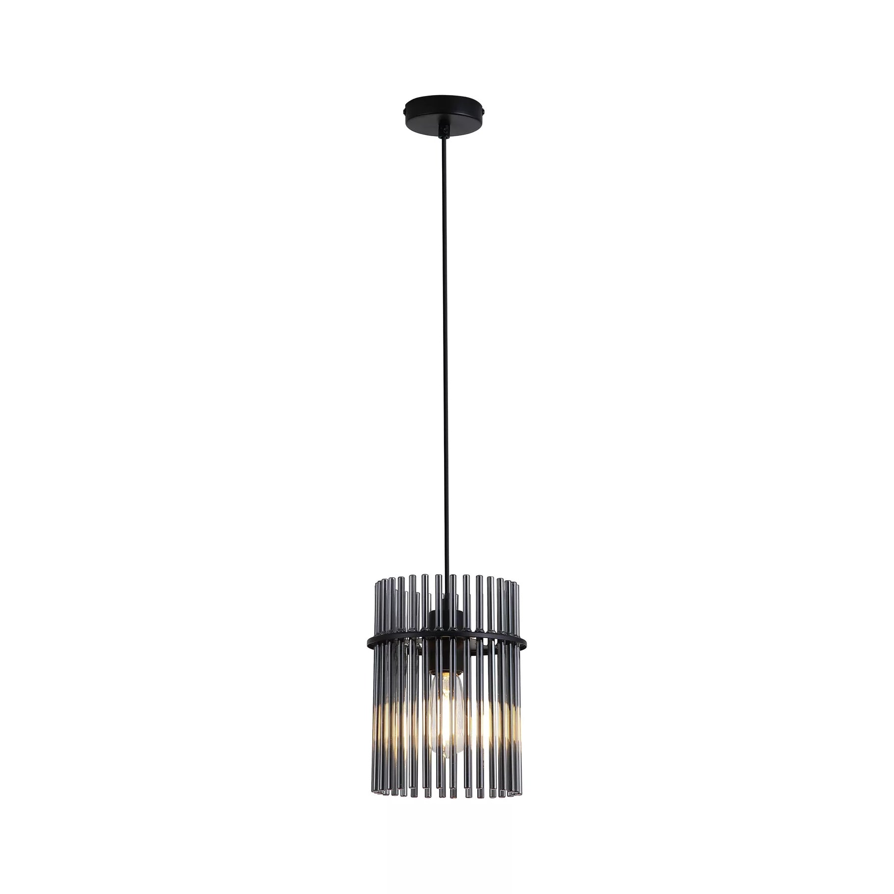Swizzle Ceiling Pendant Light In Matt Black Finsih With Smoked Rods 20cm 55620SM