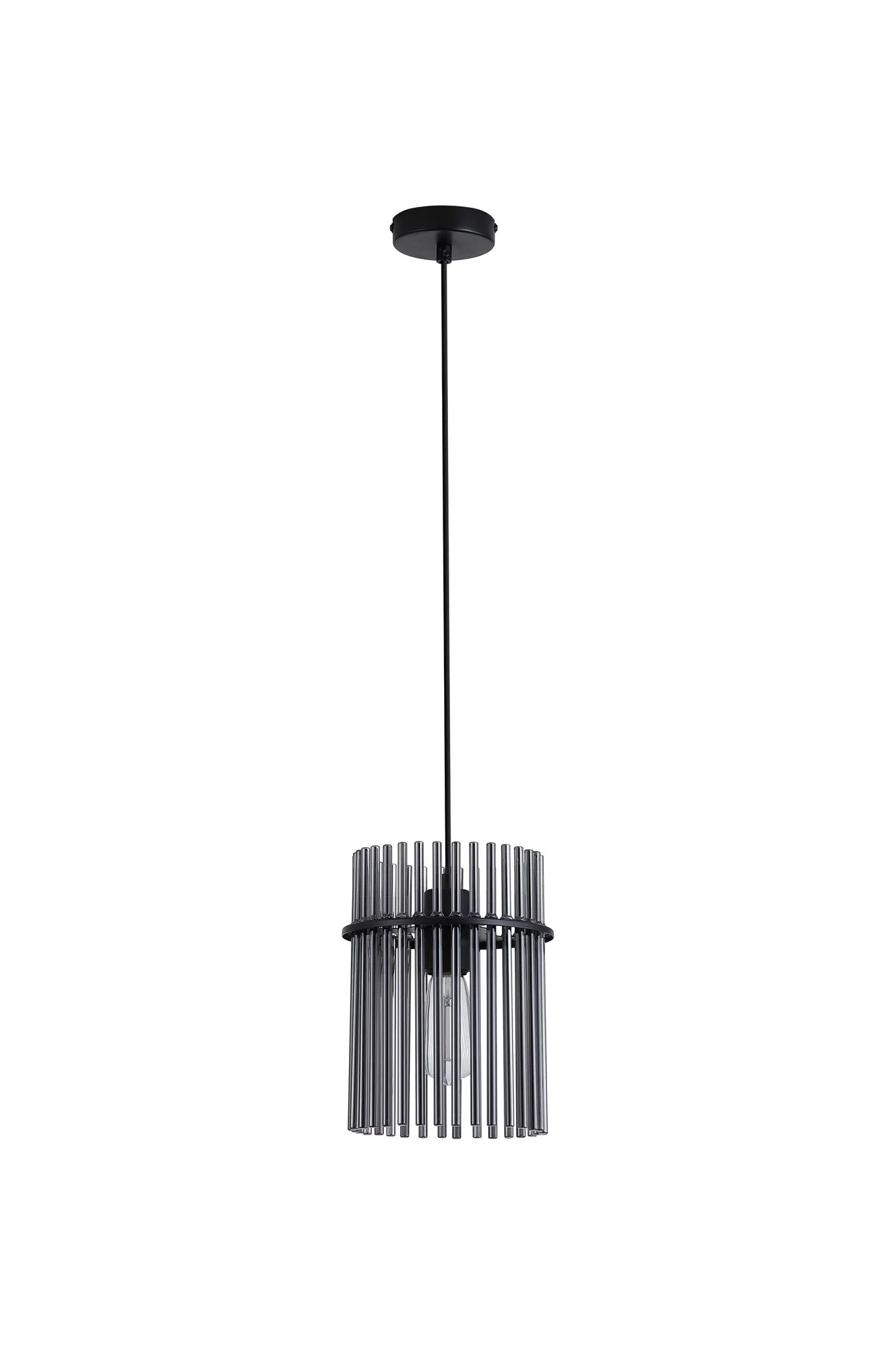 Swizzle Ceiling Pendant Light In Matt Black Finsih With Smoked Rods 20cm 55620SM