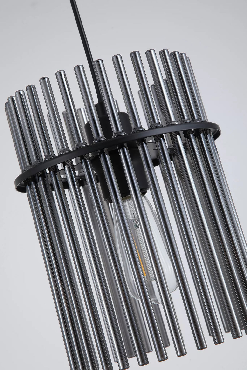 Swizzle Ceiling Pendant Light In Matt Black Finsih With Smoked Rods 20cm 55620SM