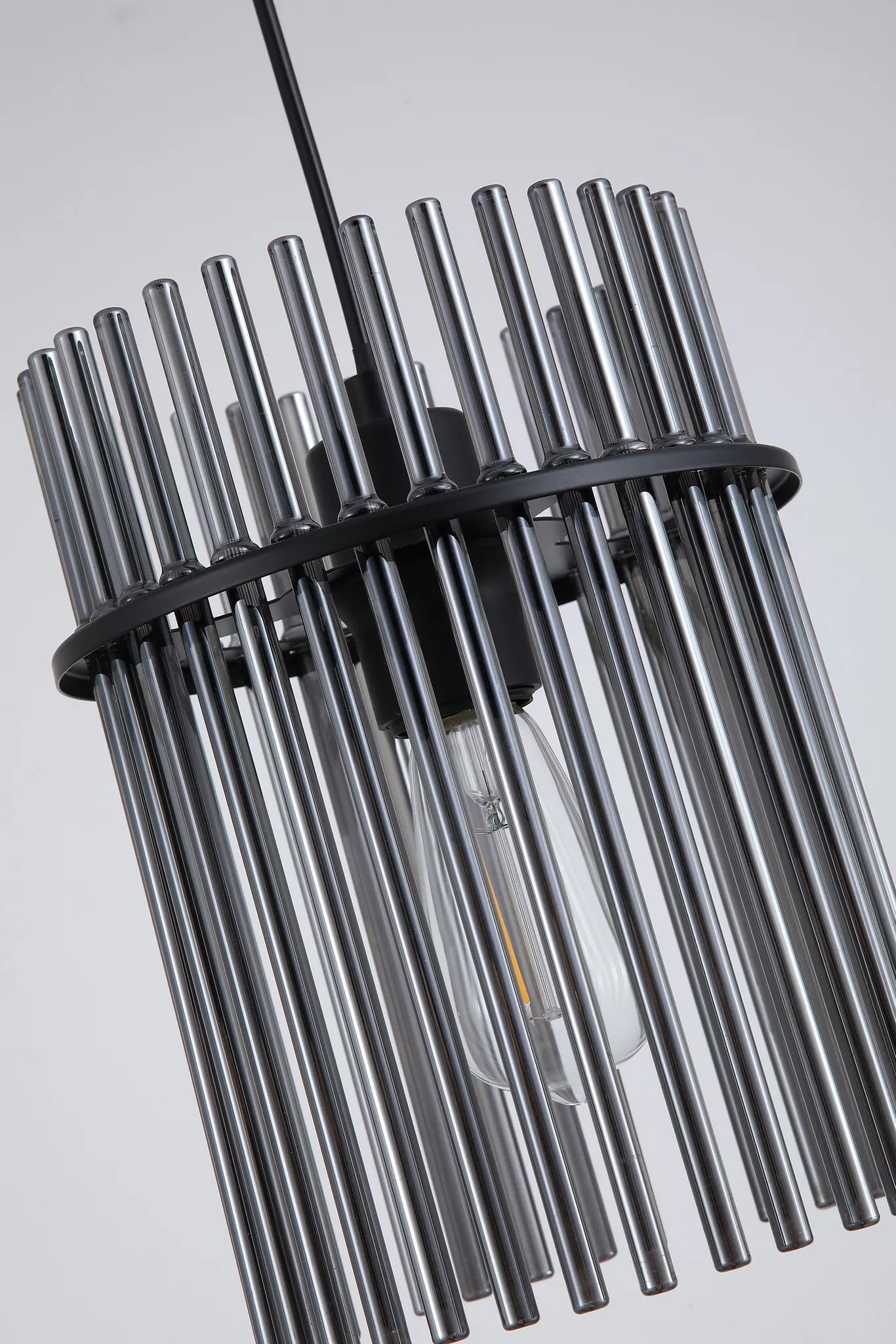 Swizzle Ceiling Pendant Light In Matt Black Finsih With Smoked Rods 20cm 55620SM