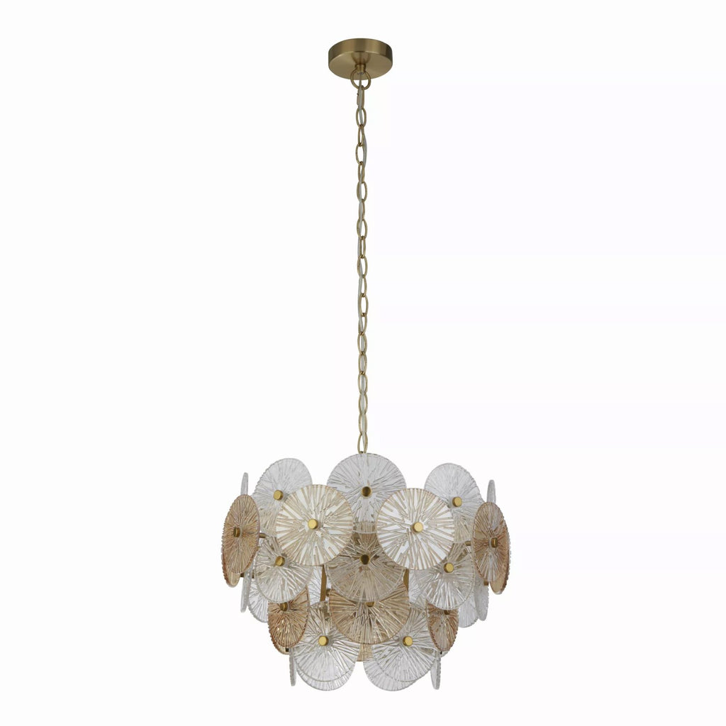 Wagon Wheel 5 Light Ceiling Pendant Light In Bronze Finish With Amber Glass 88210-5BZ