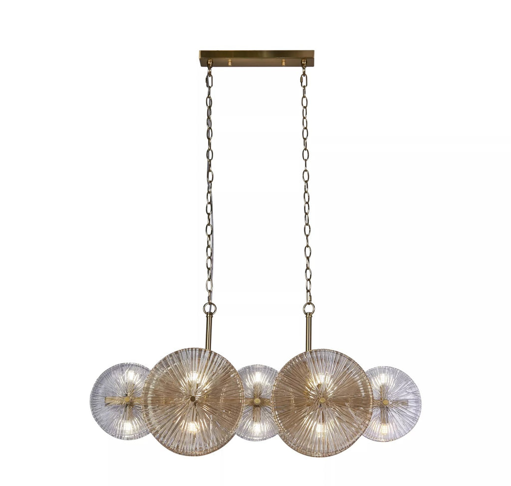 Wagon Wheel 10 Light Bar Ceiling Pendant Light In Bronze Finish With Amber Glass 88210-10BZ