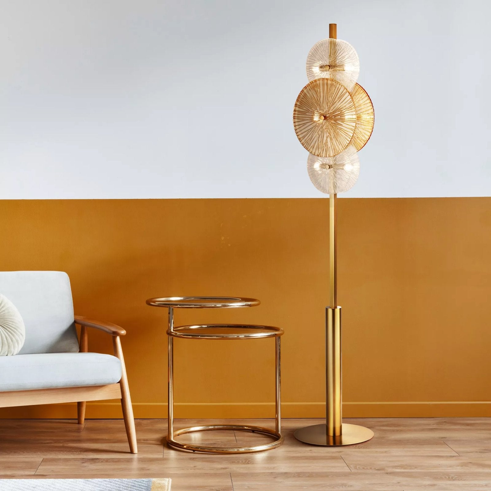 Wagon Wheel 6 Light Floor Lamp In Bronze Finish With Amber Glass 88212-6BZ