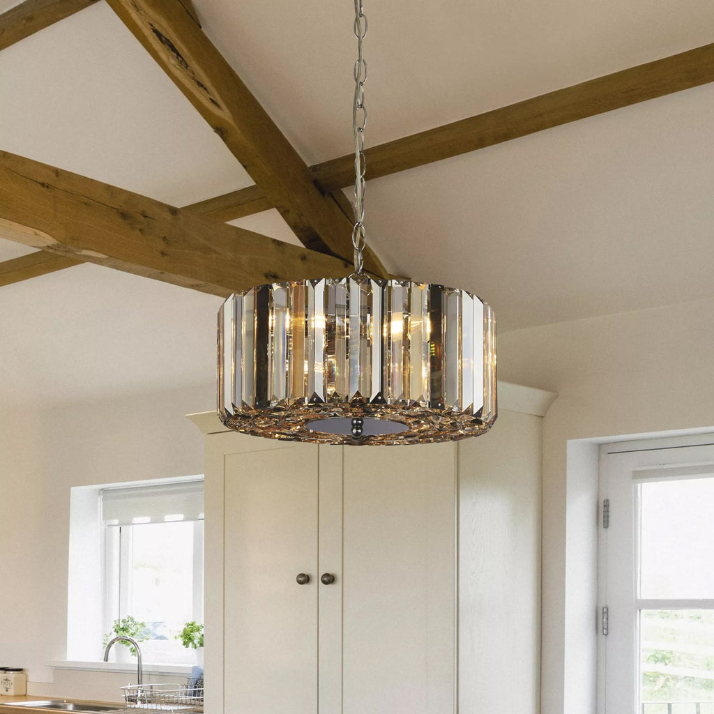 Chapeau 3 Light Ceiling Pendant or Semi Flush Ceiling Light In Chrome With mixed Glass 82101-3CC