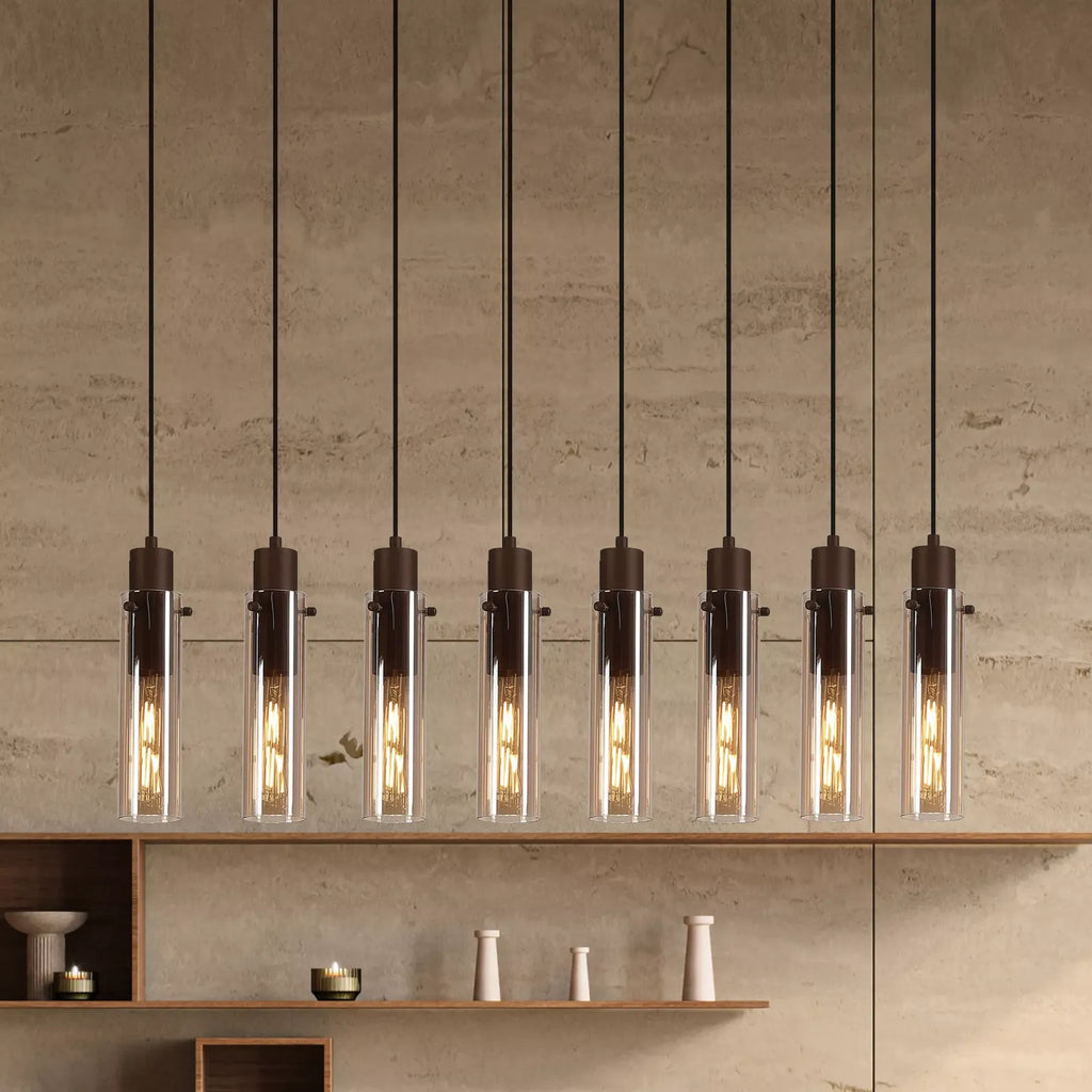 Sweden II 8Lt Ceiling Bar Pendant In Mocha Finish With Amber Glass 88921-8MO