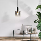 Sweden 1Lt Ceiling Pendant Light In Matt Black With Smoked Ombre Glass 88910-1BK