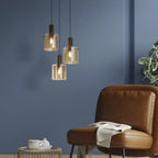 Sweden 3Lt Cluster Ceiling Pendant In Mocha With Amber Glass 88910-3MO