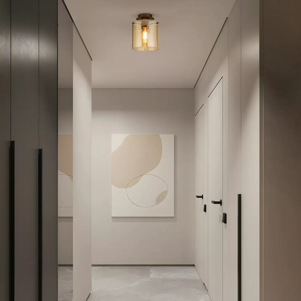 Sweden Single Flush Ceiling Light In Mocha Finish With Amber Glass 88911-1MO