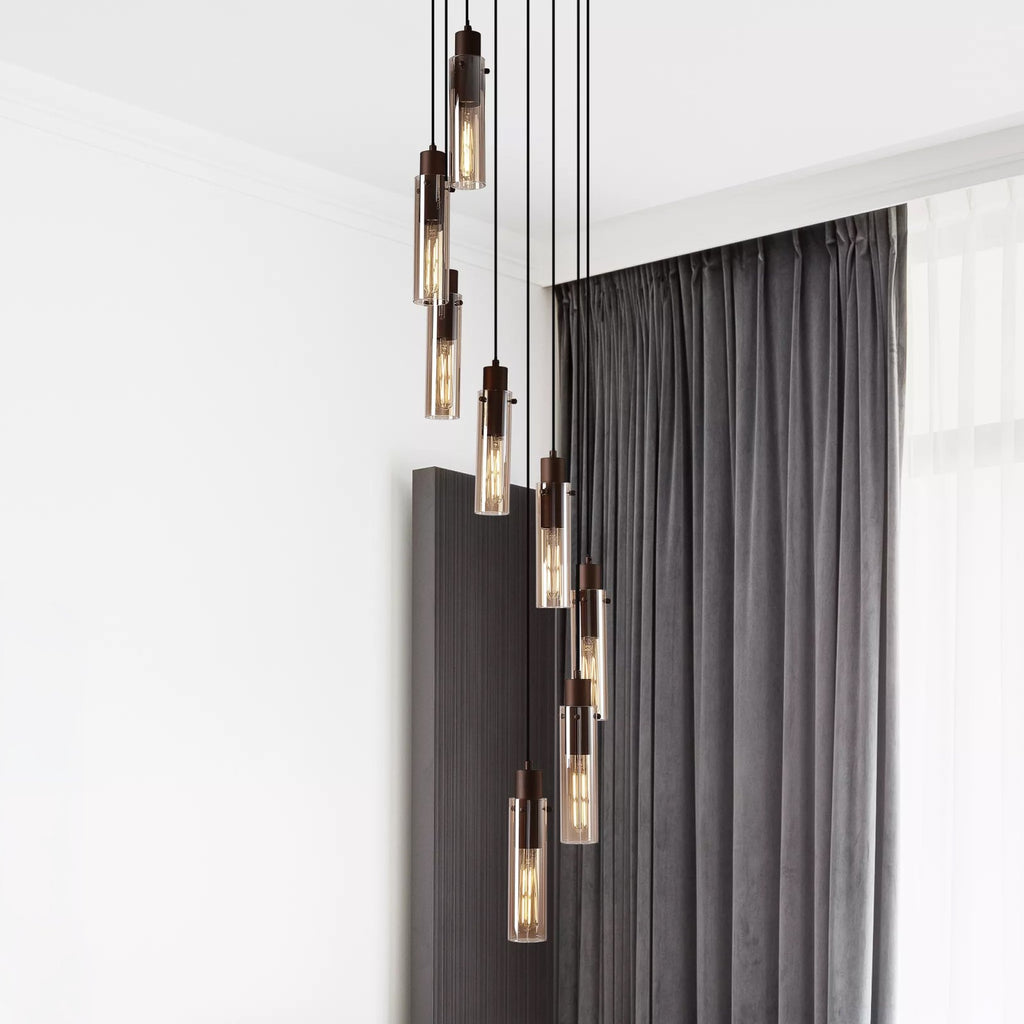Sweden II 8Lt Cluster Ceiling Pendant In Mocha Finish With Amber Glass 88920-8MO