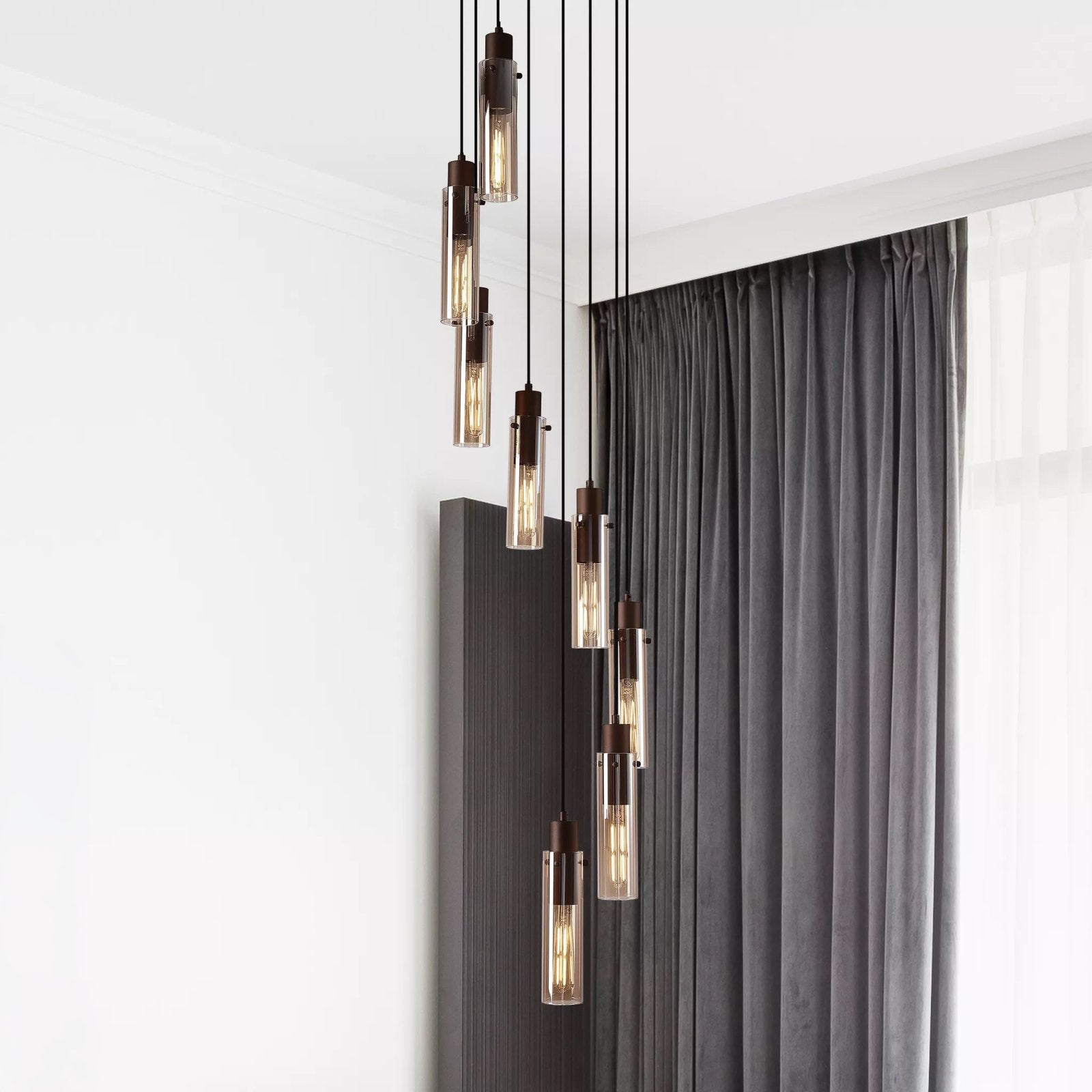 Sweden II 8Lt Cluster Ceiling Pendant In Mocha Finish With Amber Glass 88920-8MO
