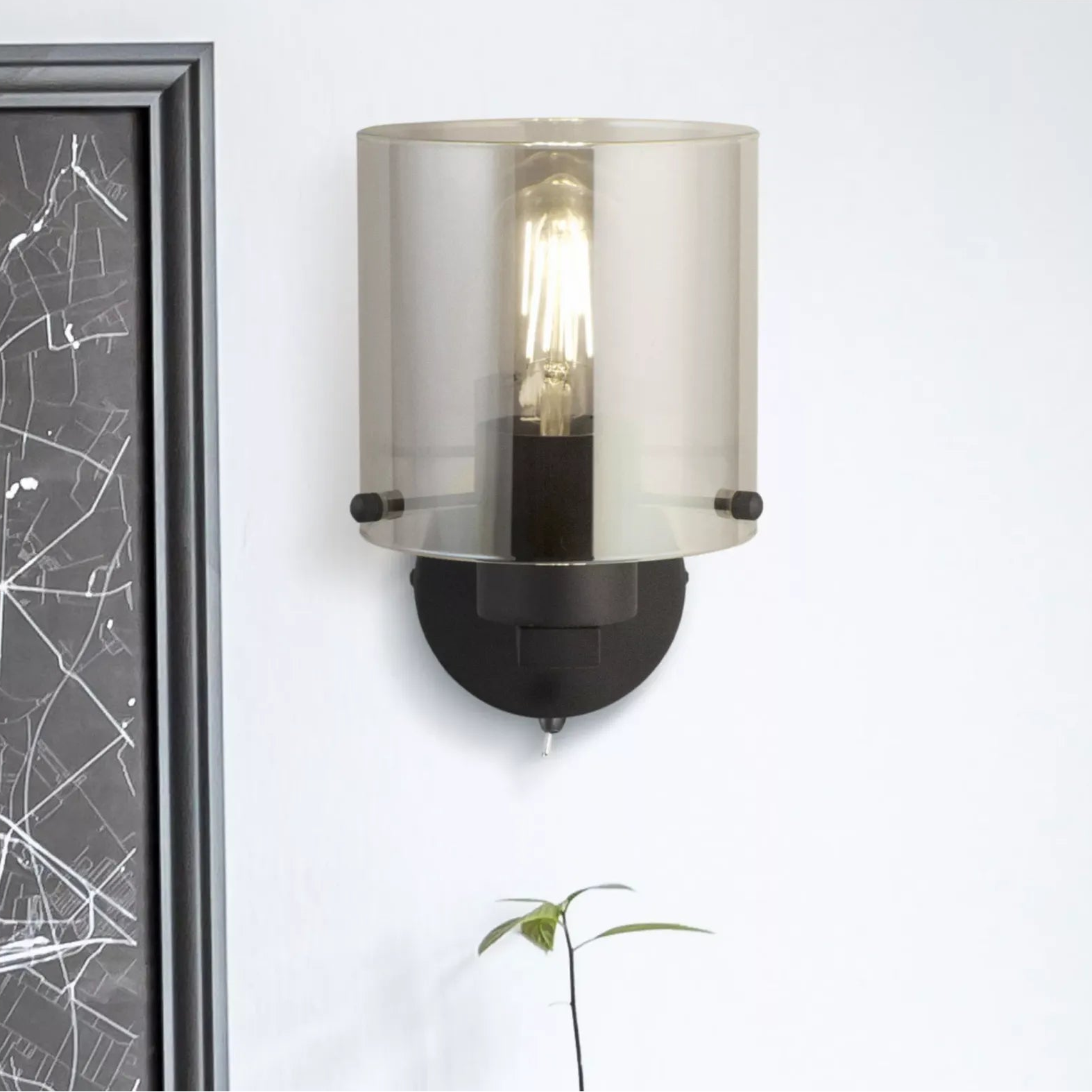 Sweden 1lt Wall Light In Matt Black and Smoked Glass 88912-1BK