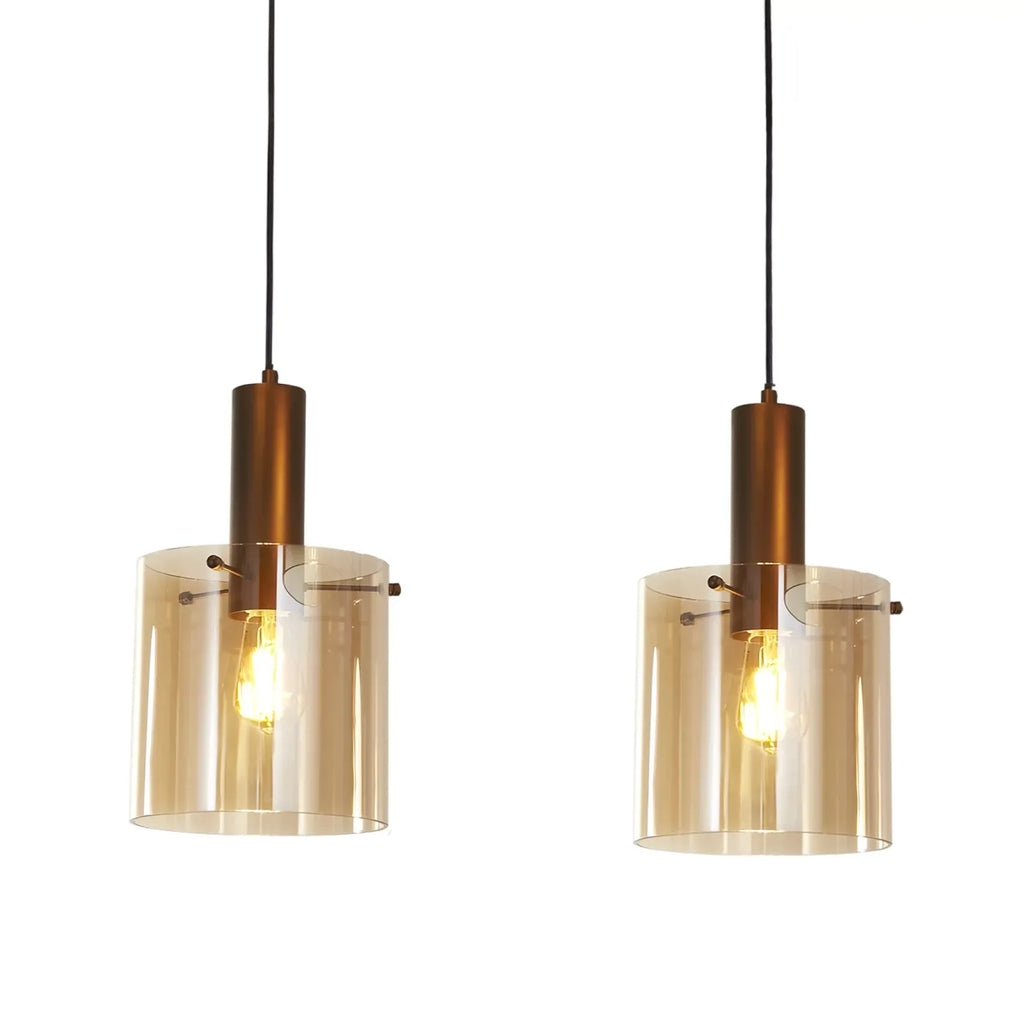 Sweden 3 Light Bar Ceiling Pendant Light In Mocha Finish With Amber Glass Shades 88912-3MO