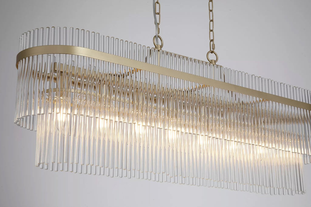 Lara 8 Light Oval Ceiling Pendant Light in Gold Finish With Clear Glass Rods 11400-8GO
