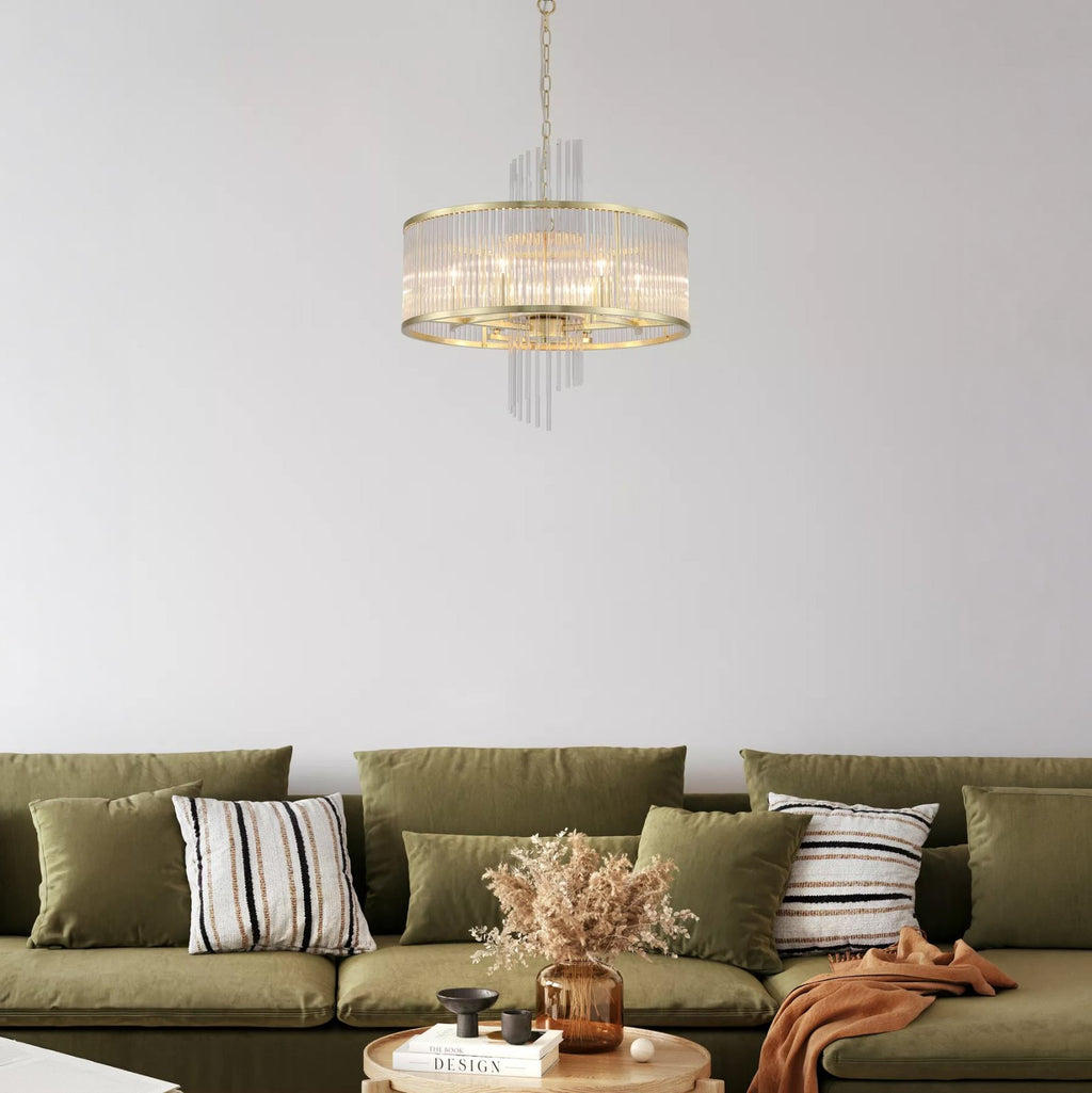 Lara 6 Light Ceiling Pendant Light in Gold Finish With Clear Glass Rods 11600-6GO