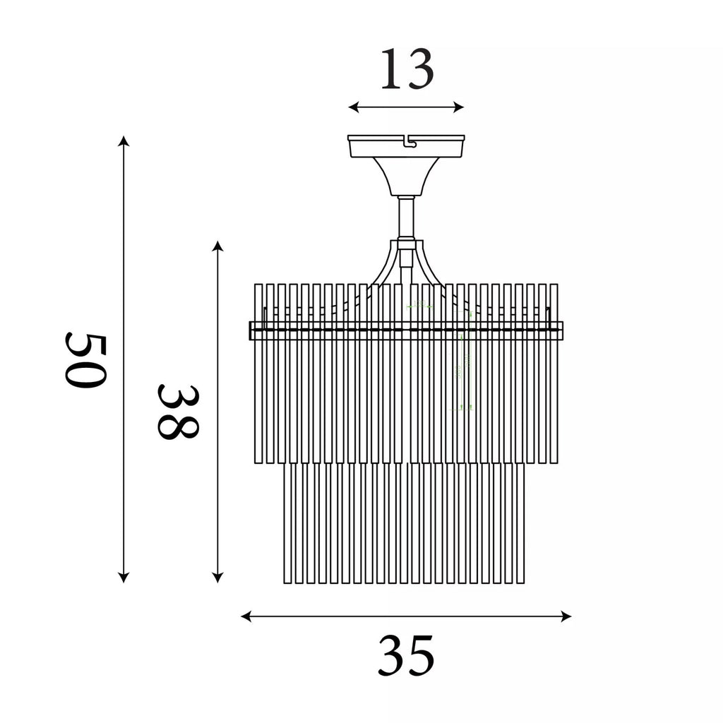 Lara 3 Light Semi Flush Ceiling Light in Gold Finish With Clear Glass Rods 11300-3GO