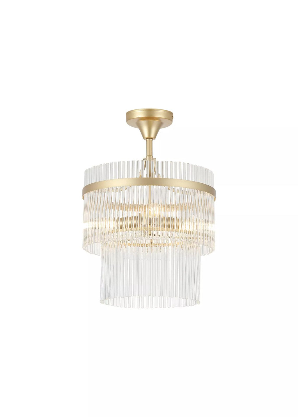 Lara 3 Light Semi Flush Ceiling Light in Gold Finish With Clear Glass Rods 11300-3GO