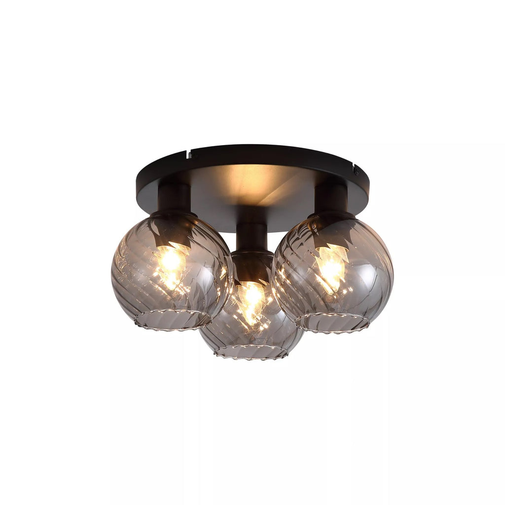 Radiance 3 Light Flush Ceiling Light In Black Finish With Smoked Glass 44521SM