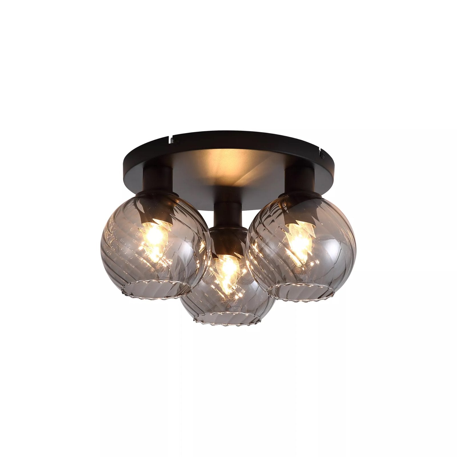 Radiance 3 Light Flush Ceiling Light In Black Finish With Smoked Glass 44521SM